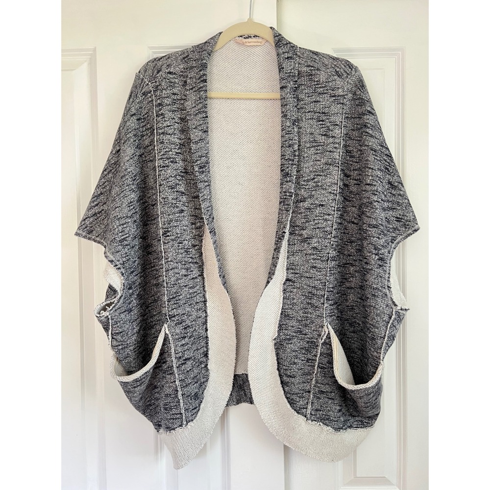 Soft Surroundings Blue White Space Dye Open Front Cardigan Pockets Size S/M
